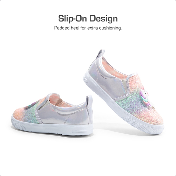[Storybook Unicorn] Toddlers & Little Girls' Slip On Walking Sneakers - RAINBOW PURPLE - 3
